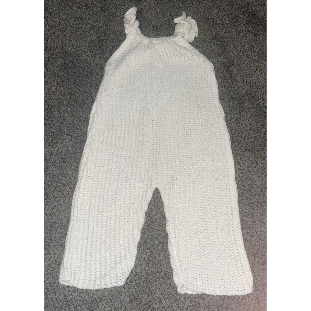 Zara Baby Girl Eyelet Knit Romper Jumpsuit 9-12M Cream Crochet Ruffle